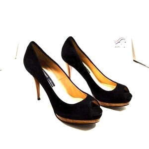 Zara women collection black platform peep toes high heels suede shoes Size: 6.5